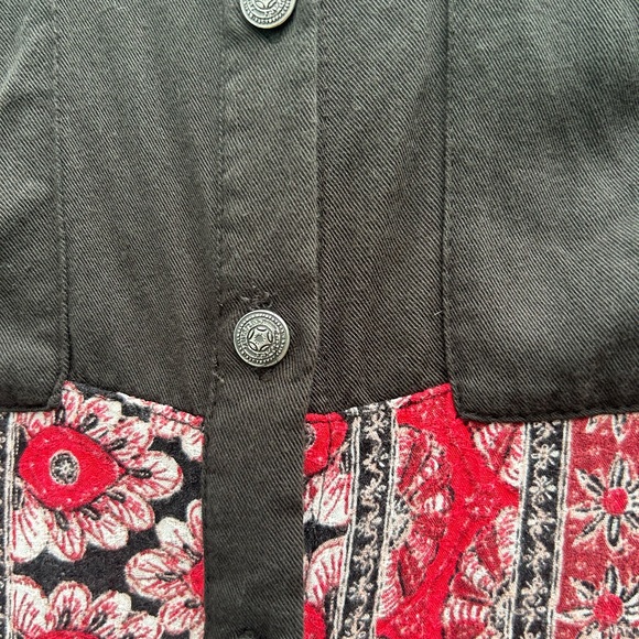 Free People Top XS Western Boho Button Front Red/black Welcome To The Jungle Top - Picture 10 of 12